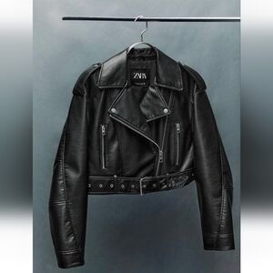 ZARA  FAUX LEATHER CROP BIKER JACKET